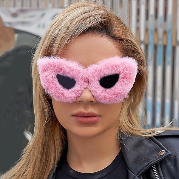 Plys Cat Eye Solbriller (Pink) Festbriller Til Kvinder Punk Soft Velvet Extra Large Dame UV400 Shade Håndlavede nyhedsbriller