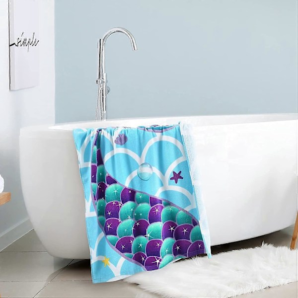 2025 Ny Sjöjungfru Badhandduk - 160 x 80 cm Badlakan för Barn Bomull Frotté Mjuk Hudvänlig Absorberande Rese Dusch Simning Camping Handduk