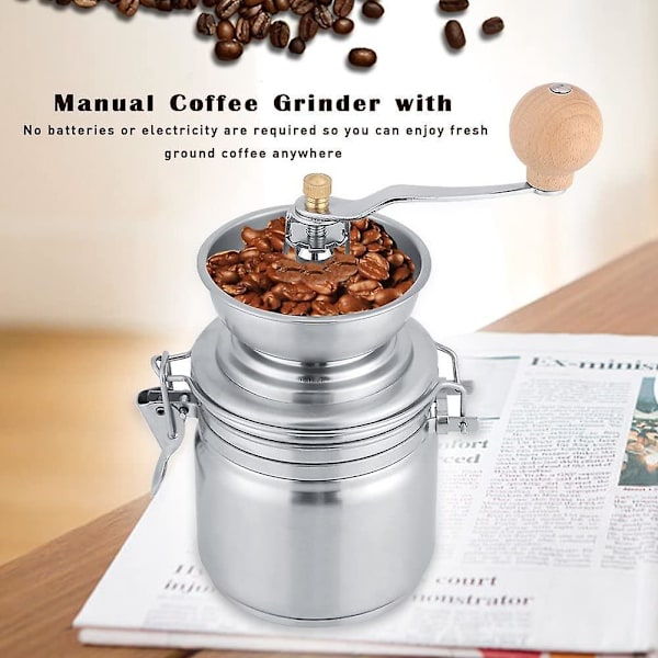 Bärbar Mini-Kaffekvarn i Rostfritt Stål Industriell Manuell Kvarn Silver