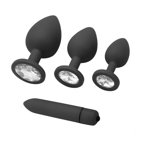 Analtapssæt Silikone 3 Størrelser med 10 Frekvens Vibrator Sort Mini Bærbart Analt Træningssæt