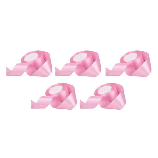 5 rullar enfärgat band 4 cm dubbelsidigt satinband för DIY-hantverk presentförpackning rosa