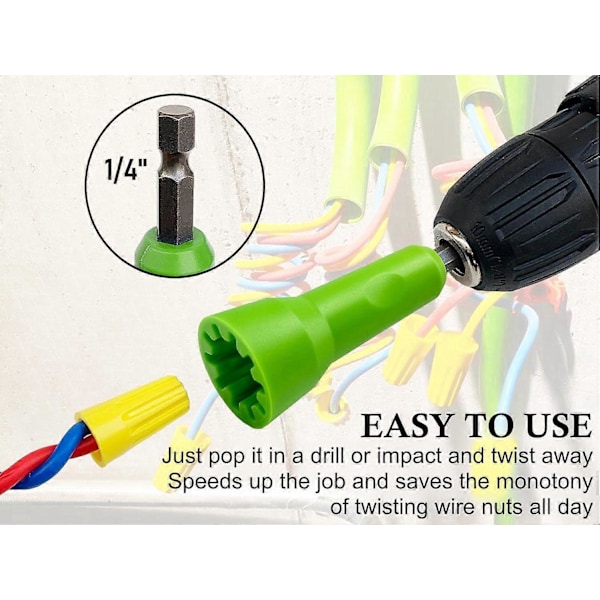 Wire Nut Twister, Ideal Elektrisk Wire Nut Twister for Drill - 2 STK Wire Twisting Tool 1/4\" Chuck Forbedrer Effektivitet ZD b2 1 Pakke Grønn