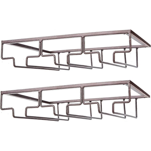 Vinglasställ - Vinglashållare för under skåp, förvaring av glas, hängare, 2-pack metallorganisatör för bar, kök, brun