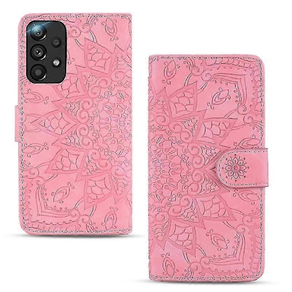 Lompakkokotelo Samsung Galaxy A33 5G:lle, Premium PU-nahkainen läppäkotelo Mandala Vaaleanpunainen