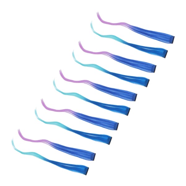 10 stk. Farverige Hår Extensions Blå Gradient Lys Lilla Langt Glat Highlight Hårstykke