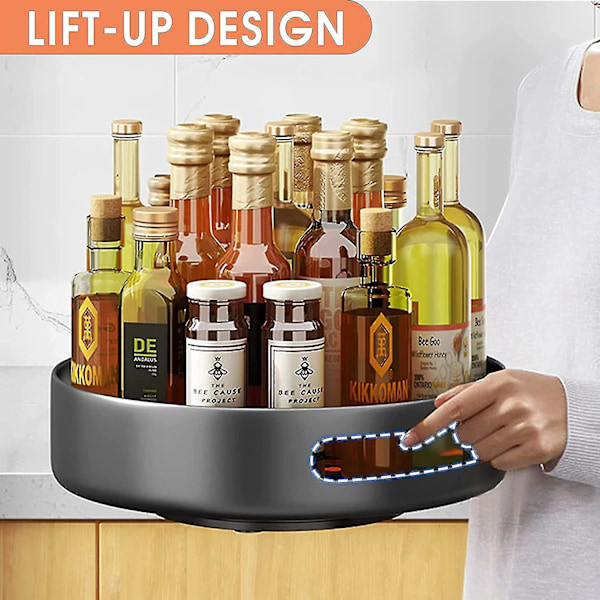 Pyörivä keittiön kaapin hylly, teräksinen Lazy Susan -järjestäjä, 25,4 cm - Musta