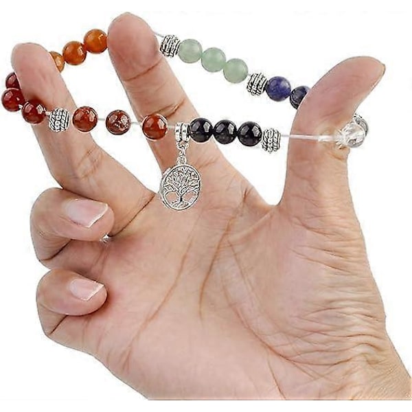 8mm Armband 7 Chakran Pärla Naturstenar Litet Hänge Kvinnor Män Yoga Meditation Balans