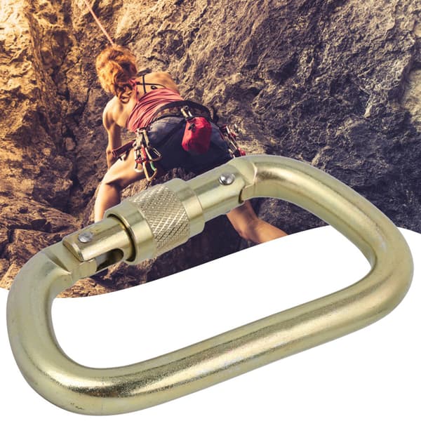 Hög Bärande Master Lock Utomhus Skruvgrind D-formad Karbinhake för Klättring Bergsklättring (Gyllene)