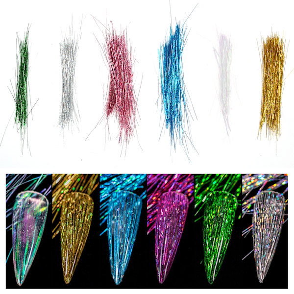 6 pussia kynsien pidennys Nail Art Glitter Lines Värikäs Nail Art Line Sormenpäässä Manikyyri koristelu