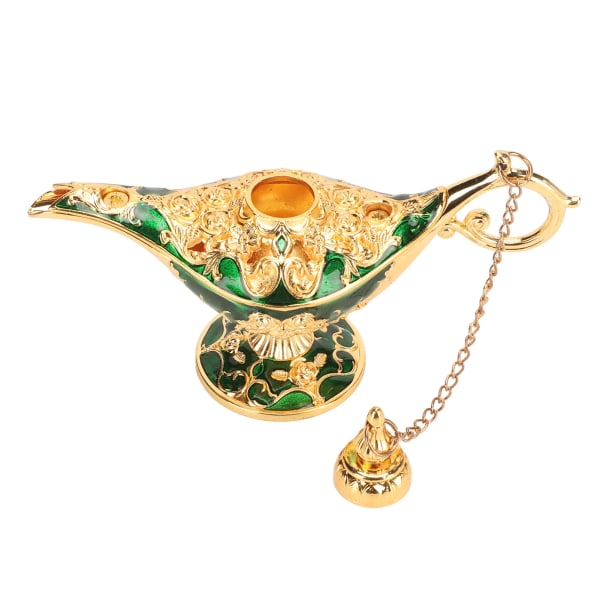 Magic Genie lampe Udsøgt farveægte iøjnefaldende legering præget mønster Genie lampe til soveværelse kontor guld+grøn 4,7 tommer