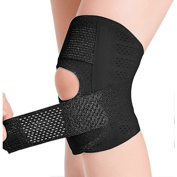 Justerbar knæbandage med sidestabilisatorer - Lindrer meniskskader, knæsmerter, ACL, MCL, gigt - Åndbar ledstøtte Sort Højre L