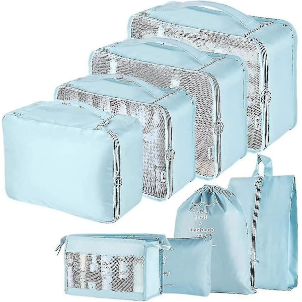 Travel Packing Cubes Set - 8-piece Organizer for Luggage, Suitcase Storage, Blue