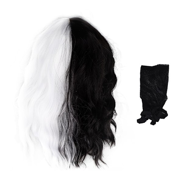 Kvinde Kort Bølget Krøllet Paryk Piger Fashionabel Sort Hvid Syntetisk Paryk til Cosplay Kostumefest