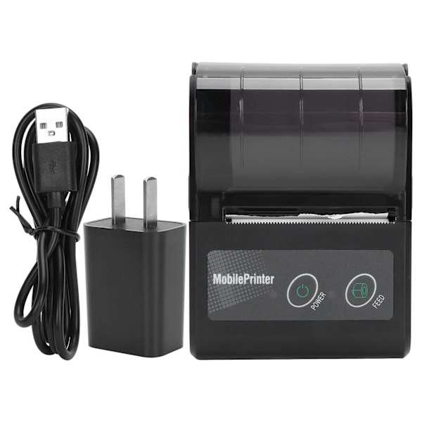 Bluetooth Termisk Kvitteringsprinter Bærbar Billet Pass Regning Mini Etiketmaskine 100‑240VUS Stik
