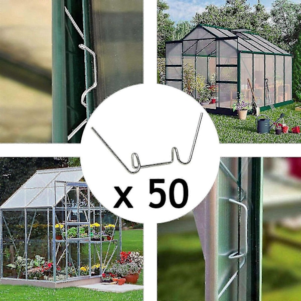 50 stk. drivhus W-klips i rustfritt stål, wireglassrammefiksering _SZXM