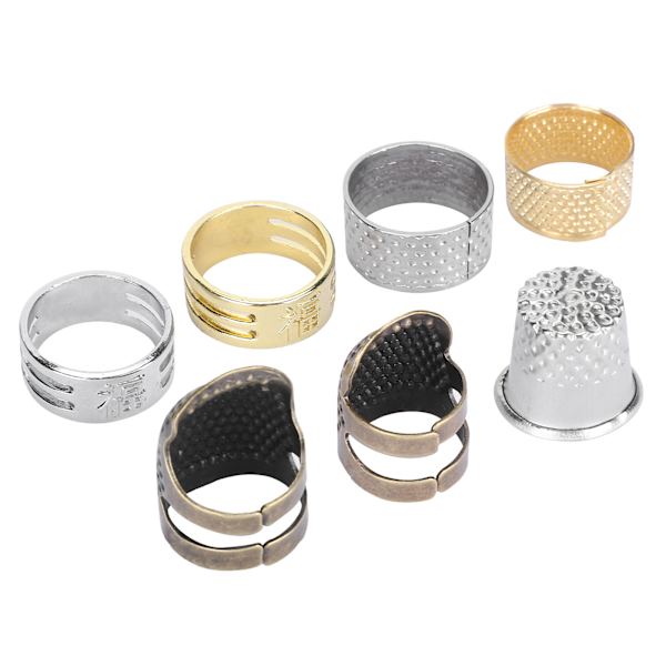 7 stk syringfingerbøyle i messing, fingerbeskyttelseshylse, strikking, korssting, fingertuppbeskytter