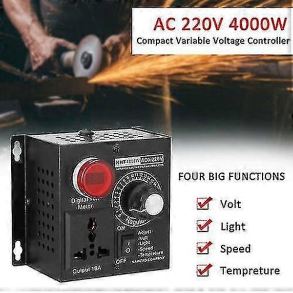 4000W 220V Variabel Spenningsregulator Hastighet Motor Vifte Kontroll Kontroller EU-plugg