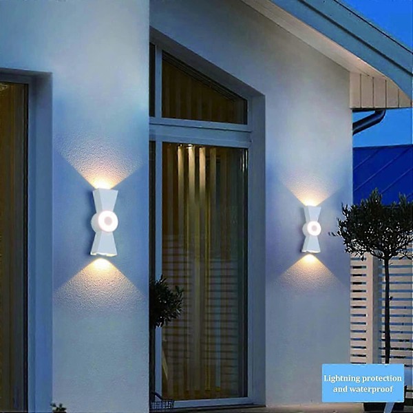 12W LED Vägglampor Inomhus Utomhus Modern Vägglampa IP66 Vattentät LED Upp och Ner Vägglampetter - Varmvitt Ljus (Vit)_SZXM