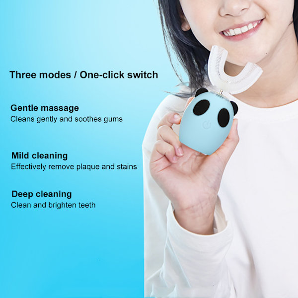 U-formet børneelektrisk sonisk tandbørste Intelligent rengøringstandbørste Oral Care Tool (blå 8-15 år gammel)