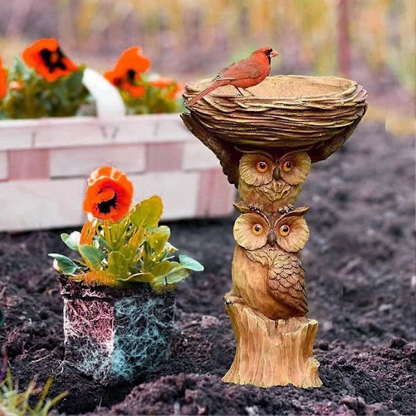 Harpiks Ugle Fuglebad Eventyrhave Fuglebad Ornamenter Skulpturer Harpiks Traditionelt Fuglebad