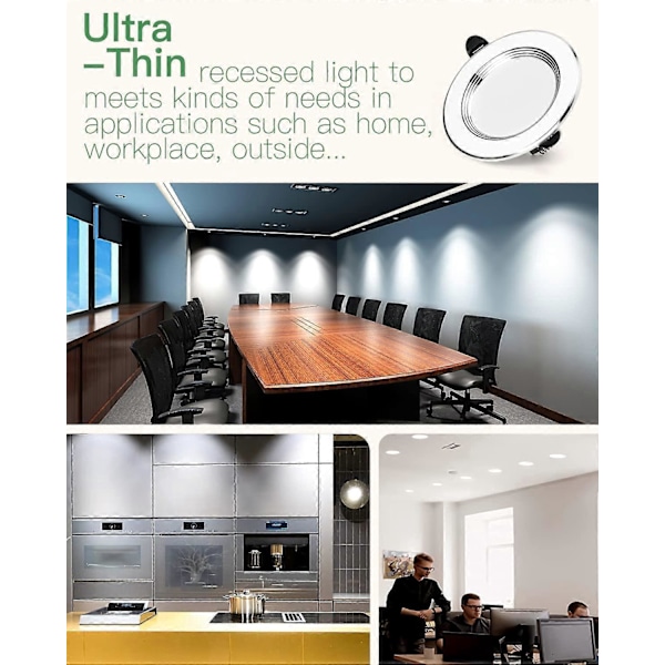Ekstra Flad LED Indbygningsspot 7W 700Lm Indbygget Loftlampe Kold Hvid 6000K Badeværelsesspotlight Aluminium Rund Metal Sæt med 6 til Stue Soveværelse