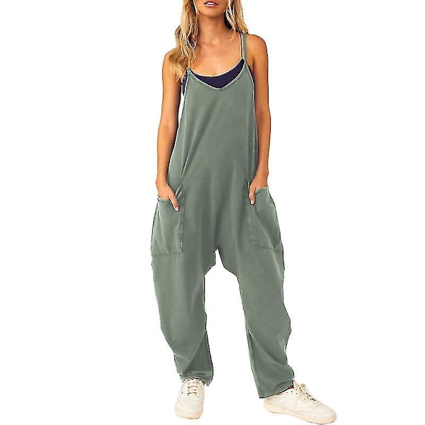 Avslappnad ärmlös jumpsuit med vida ben och stora fickor - Sommarkläder L C