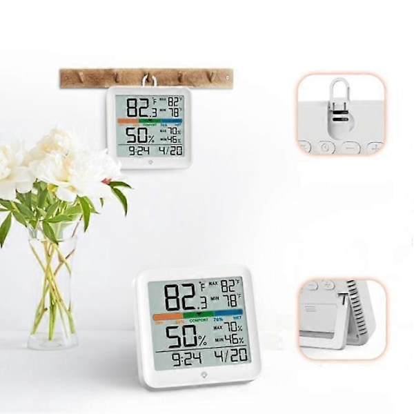 Inomhus Termometer 3s Uppdatering Inomhus Hygrometer, med Touch Bakgrundsbelysning, Max/Min Rekord, Uppladdningsbar Fuktmätare, för Växthus Kontor Temperatur a