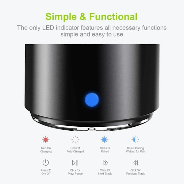 Baderomshøyttaler, bærbar aktiv mini Bluetooth 5.0-høyttaler med ekstra bass, 12 timers autonomi, IP67 vanntetting (svart)