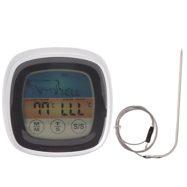 Matberøringstermometer Kjøkken Digital Display Timer Termometer Felt Grill Termometer Svart med Sølv Midtre Ramme