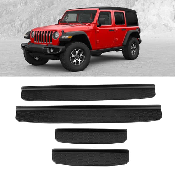 4 stk. bildørterskeldekorasjon som passer til Jeep Wrangler JK 4-dørs 2018+ svart