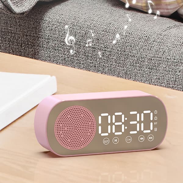 Bluetooth Högtalarklocka Multifunktionell Smart Digital Spegel Väckarklocka för Hem Skola Kontor Engelsk Version Z7 Rosa