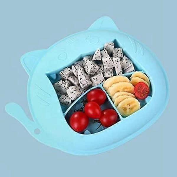 Silikone Tallerken med Ruminddeling til Baby, Sugeunderlag til Småbørn, Skridsikker Passer til de Fleste Højstolbakker