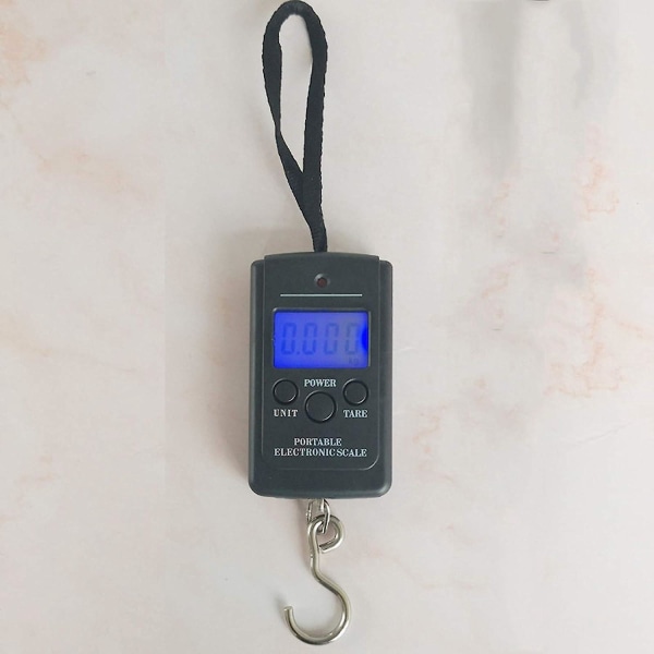 Sort bærbar 40 kg elektronisk bagagevægt med baggrundsbelyst LCD-skærm