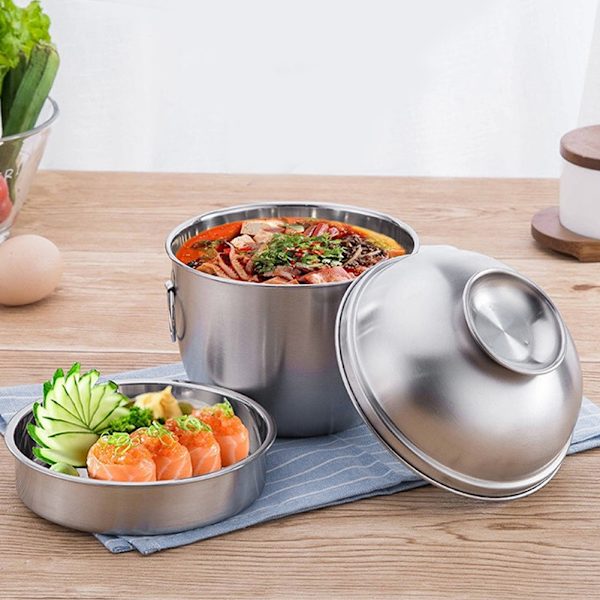 304 rustfrit stål husholdningsnudler suppe skål mad frugtbeholder med låg håndtag