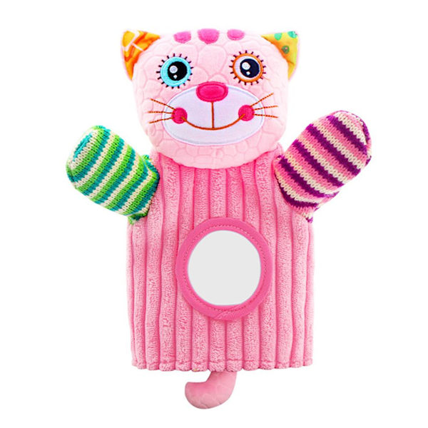 Cartoon Animal Puppet med Ring Rattles och Distorting Mirror för Storytelling Teaching Rollspel Förskola