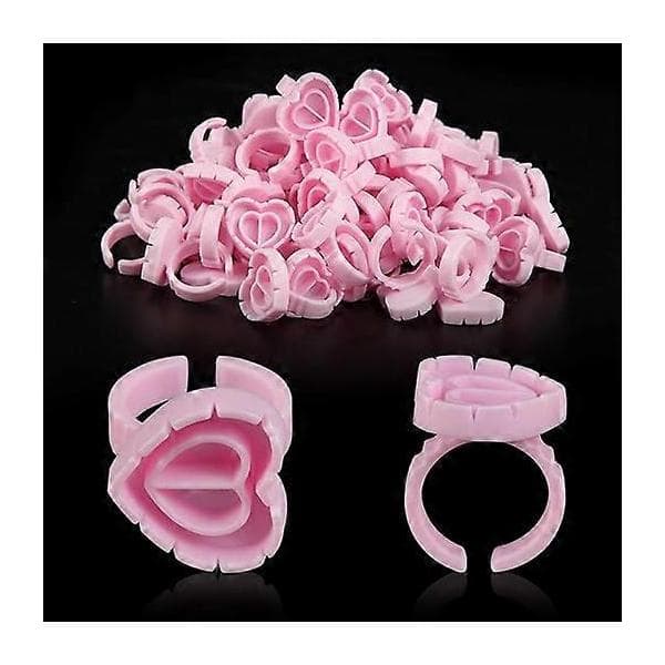 100PCS Limringar Fransringar för Lim Limringar för Ögonfransförlängning Ögonfranslimhållare Franslimringar Smarta Limkoppar (Rosa)