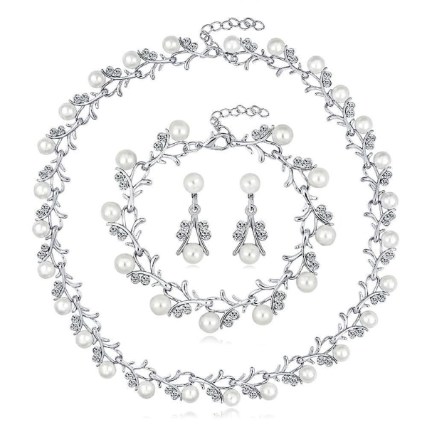 Krystallutsmykkede perlesmykkesett: Halskjede, øredobber og armbånd til festkjoler