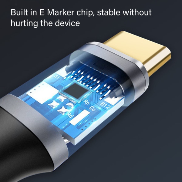 USB C forlængerkabel 10Gbps Data Sync 100W Strømforsyning 4K 60Hz videoudgang USB C-kabel med E Marker Chip 0,25m