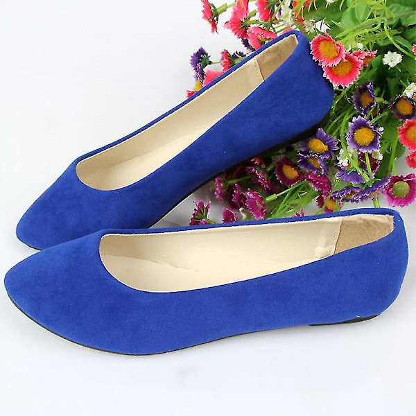 Blå Suede Balletflade Dolly Pumps - Kvinders Arbejds- og Kontorsko