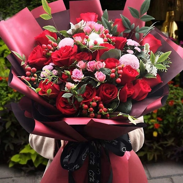 Blomsterpapper, 20 st Vattentätt Tvåfärgat Blomsterbukett Presentinslagningspapper (56x56cm Röd)