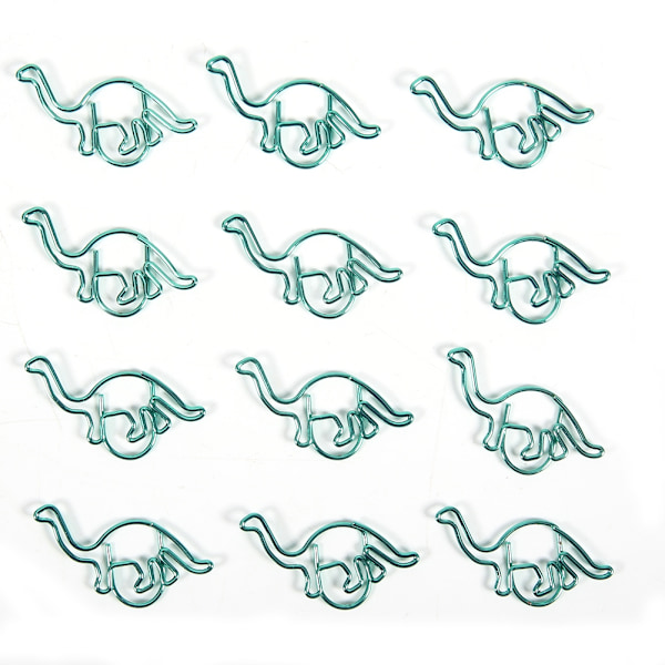 12 stk. Dinosaur-formede klips med fargebelagt multifunksjon fortykket papirklips 3x3 cm