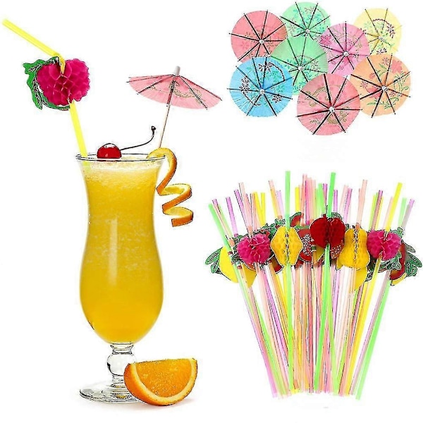 Hawaiianska Partydekorationer Set Med Bordskjolar Löv Blommor Ananas Sugrör O Grön