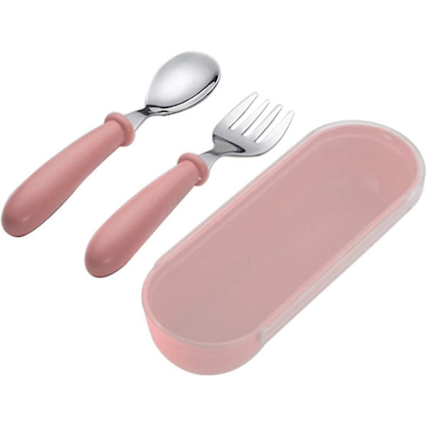 Bestikksett i rustfritt stål for barn med reiseetui - Rosa