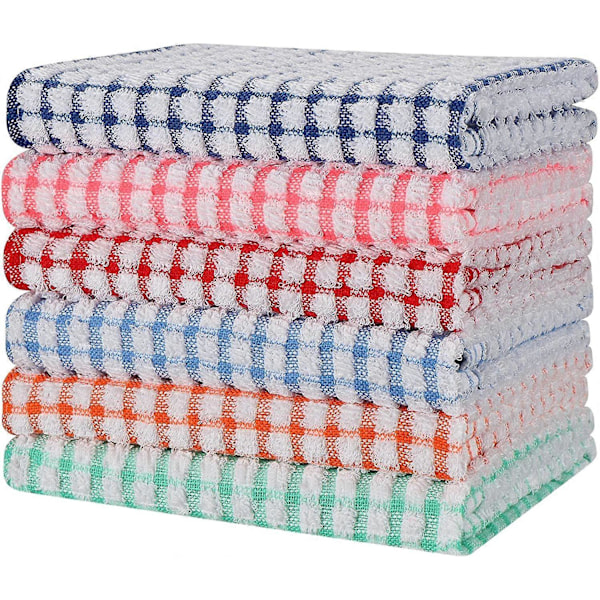 6-pakning Oppvaskhåndklær, 40 x 63 cm, Absorberende Kjøkkenhåndklær i Bomull, Supermyke Oppvaskhåndklær for Tørking av Servise, Lyse og Fargerike Tekjøkkenhåndklær