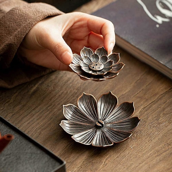 Dww-Messing Røgelsesholder - Lotus Stick Røgelsesbrænder og Kegle Røgelsesholder med Askeopsamler - 8,5 cm