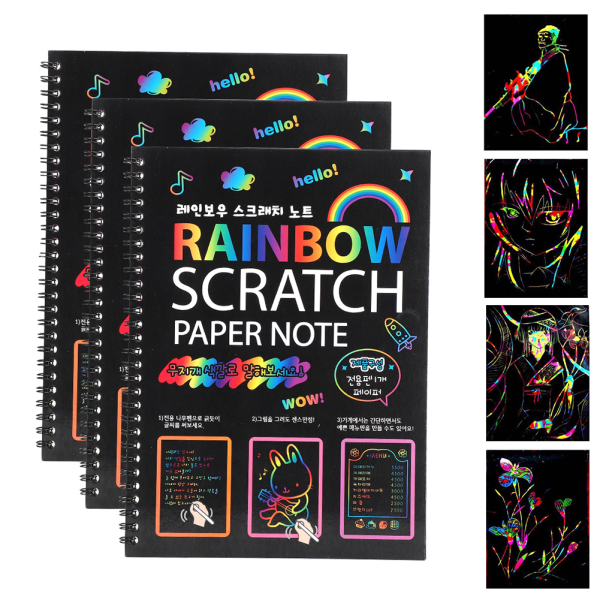 3st Scratch Paper Note Multicolor Rainbow Art Paper Card Barn Studenter Ritböcker