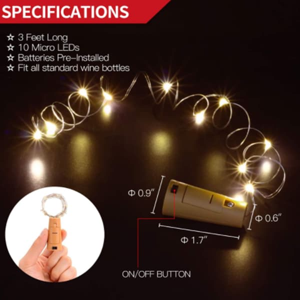 20LED Vinflaske Korklys Mini Fe-lyskæder Vandtætte Korklys