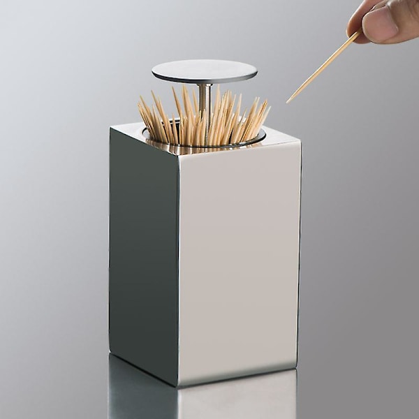Tandpepparkhållare Dispenser Krom Automatisk Tandpepparkhållare Rostfritt Stål Hållare Låda Bärbar Stil Tryckbehållare för Hem Restaurang Hotell