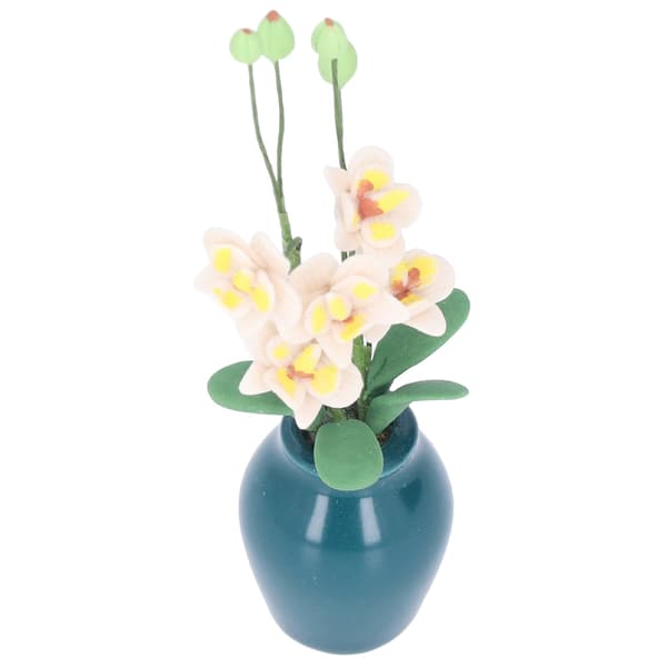 Dockhusblomma 1/12 Skala Verklighetstrogen Vit Phalaenopsis Miniatyrväxtmodell för 3 år och uppåt