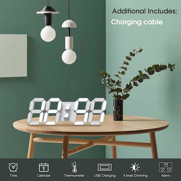 3D LED Väggklocka 38 cm Nattlampa med Fjärrkontroll, Sovrumsinredning Digital Väggklocka med Alarm Timer Nattlampa Klocka för Sovrum Kontor Café Vardagsrum R